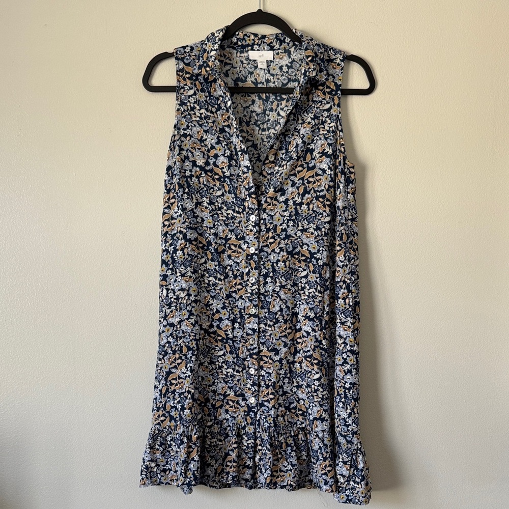 J. Jill Navy, White & Tan Floral Sleeveless Mini Dress